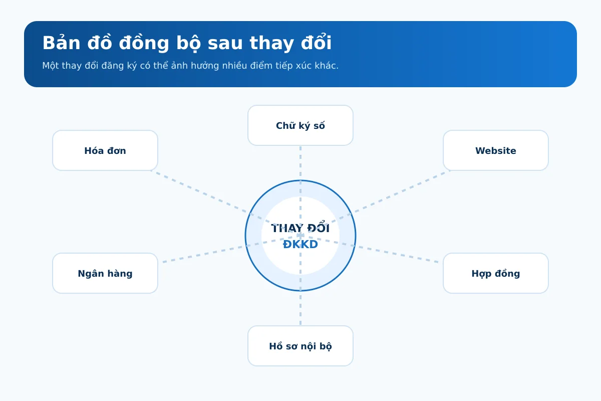 Bản đồ các hệ thống cần đồng bộ sau khi thay đổi đăng ký kinh doanh